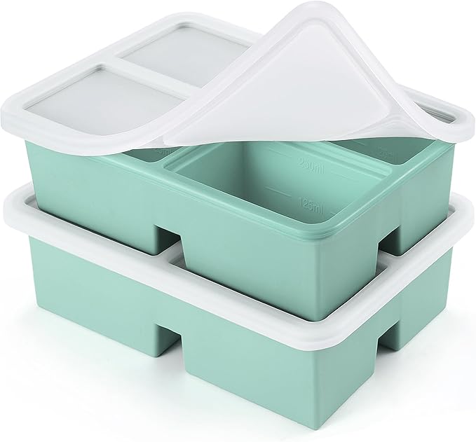 BIONMAPLE 2 PACK 1 Cup Silicone Freezer Trays With Lid For Freeze & Store Soup, Broth, Leftovers, Microwave-safe Soup Freezer Container - Green