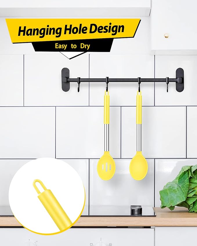 BUNDLEPRO Silicone Cooking Spoons for Non Stick Cookware, 2 Pack, Yellow