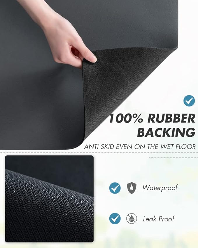AMOAMI Coffee Mat Dish Drying Mat for Kitchen Counter-Bar Accessories, Hide Stain, Rubber Backed, Absorbent, Fit Under Coffee Maker, Espresso Machine, Pot, Dish Rack, 12"x19", Dark Grey
