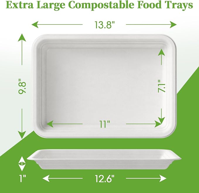 ECOLipak 100 Pack 14 in Compostable White Disposable Food Crawfish Trays