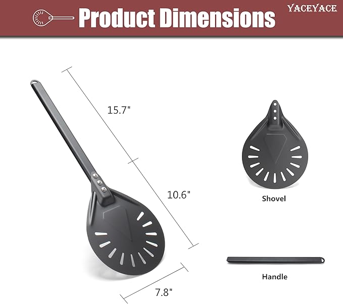 YACEYACE Pizza Turner, 8-inch Black Metal Pizza Turning Peel, Aluminum Turning Peel