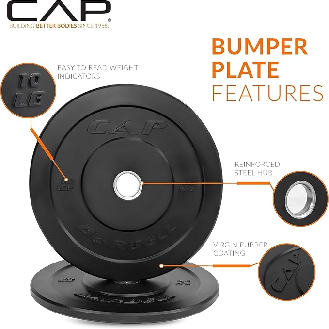 CAP 190lb Elite Olympic Bumper Plate Set with Compact Storage Rack