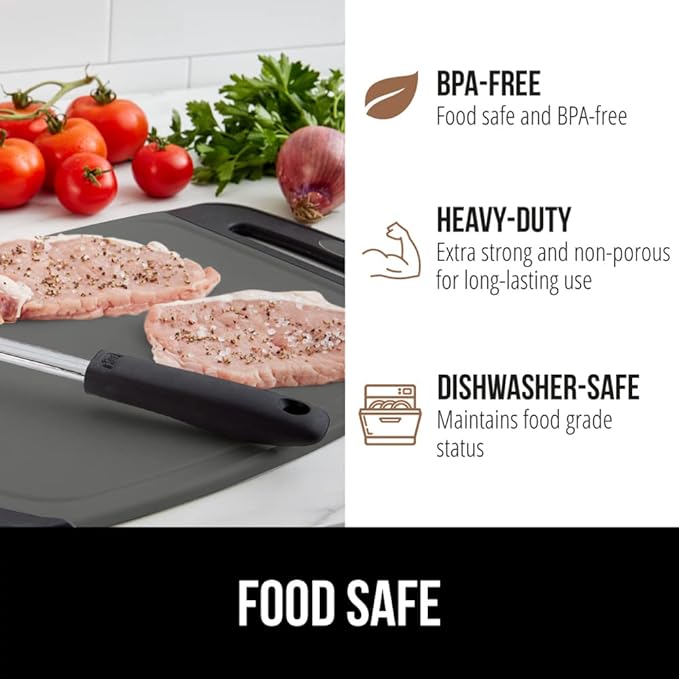 GORILLA GRIP BPA-Free Reversible Kitchen Cutting Board Set of 3, US Designed, Nonporous, Juice Grooves Catch Liquid, Slip Resistant Border, Dishwasher Safe, Durable Food Chopping Boards, Gray Black