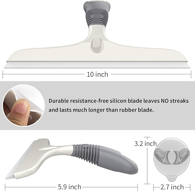 MR.SIGA Silicone Squeegee for Shower Doors, 10 inch, White & Gray, 2 Pack