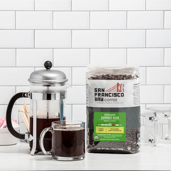 San Francisco Bay Whole Bean Coffee, Organic Rainforest Blend (32 oz Bag), Medium-Dark Roast, USDA Organic Coffee Beans