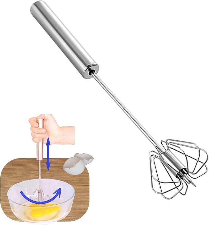 Mzrnfcyk Stainless Steel Semi Automatic Whisk Egg Beater, 10in