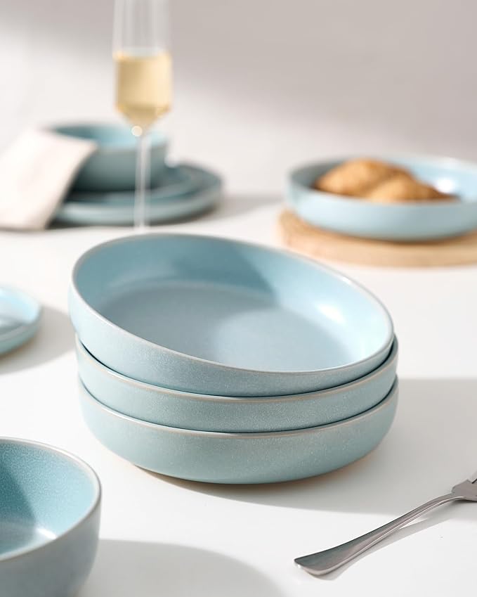 famiware Milkyway 33 oz Pasta Bowls Set of 6, Light Blue