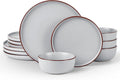 Famiware Mercury 12-Piece Stoneware Dinnerware Set, Light Grey