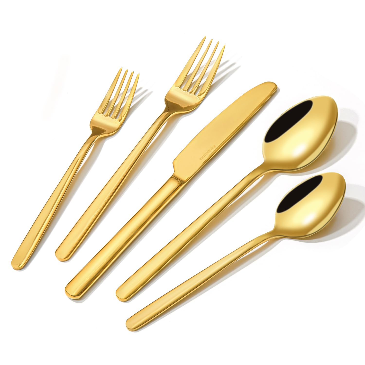 KINGSTONE Gold Silverware Set, 20 Piece Flatware Cutlery Set for 4, 18/10 Stainless Steel Silverware Mirror Polished Dishwasher Safe for Home, Restaurant, Wedding, Party(Gold, 20 pieces for 4)