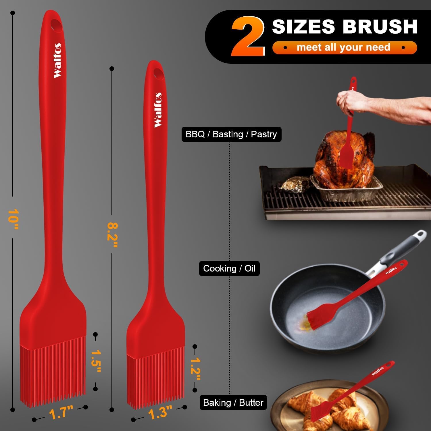 Walfos Silicone Basting Pastry Brush, 600°F Heat Resistant for BBQ Grill Baking Kitchen Cooking, BPA Free and Dishwasher safe