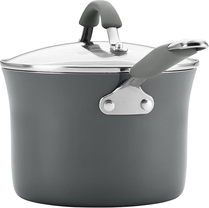 Rachael Ray Cucina Nonstick Cookware, Sea Salt Gray Pots and Pans Set, 12-Piece