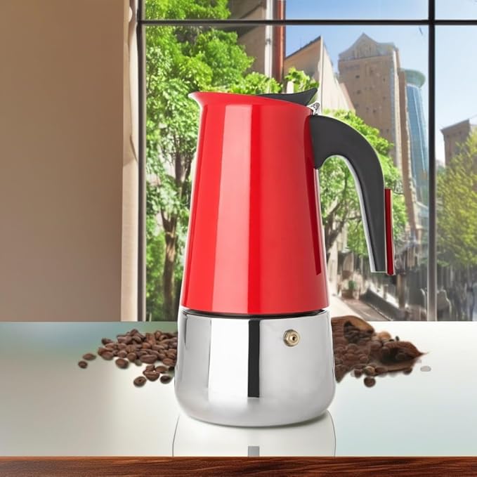 Mixpresso 9 Cup Greca Moka Pot Red Stainless Steel Stovetop Espresso Maker