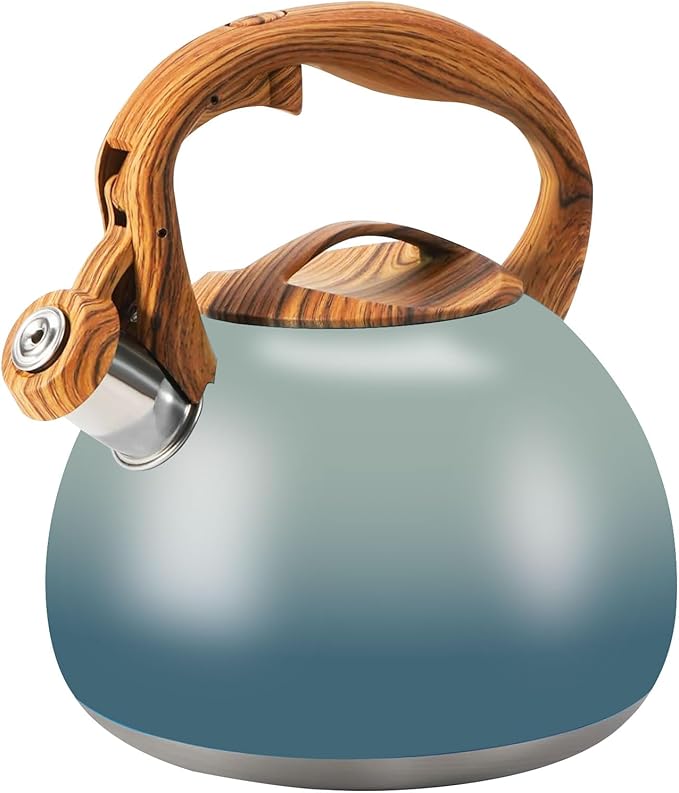 Foedo 3.2Qt Stainless Steel Whistling Tea Kettle Stovetop, Grayish Blue