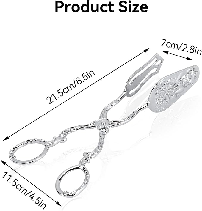 9in Vintage Salad Tong for Serving, Zinc Alloy Silver Food Serving Tongs Salad Steak Clip Buffet Tongs Kitchen Utensils for Buffet Catering Bread BBQ, 8.5x4.5in (1PCS)