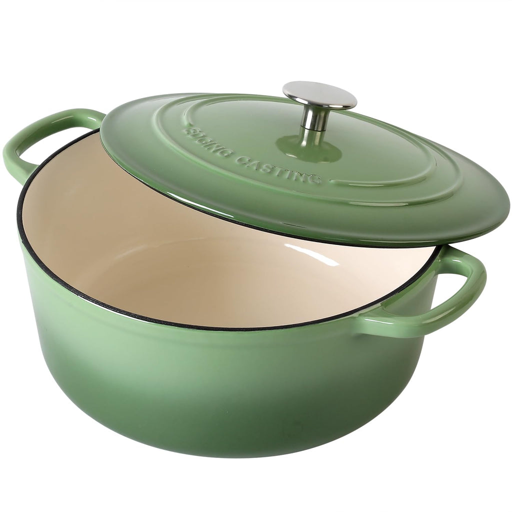 EDGING CASTING Enameled Cast Iron Dutch Oven Pot With Lid, 5.5 Quart, for Bread Baking, Cooking, Pistachio Green