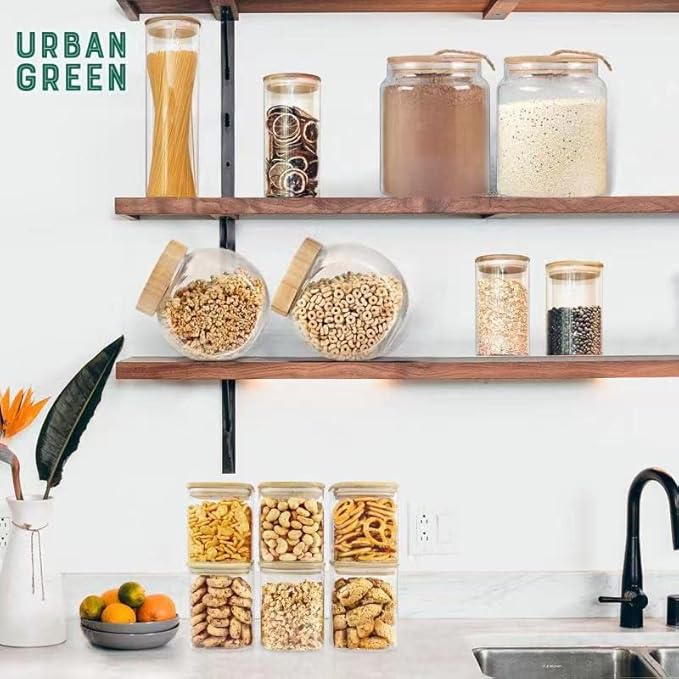 Urban Green Glass Jars with Airtight Lids, Airtight Glass Canisters with Locking Lids, (Bamboo-28oz)