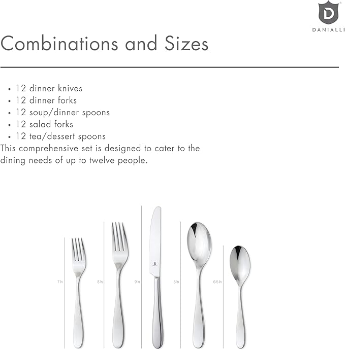 Danialli Matte Silverware Set, 18/10 Stainless Steel Satin Flatware, Modern Brushed Finish Cutlery, Dishwasher Safe & Durable, Built to Last (60-Piece, Fidenza)