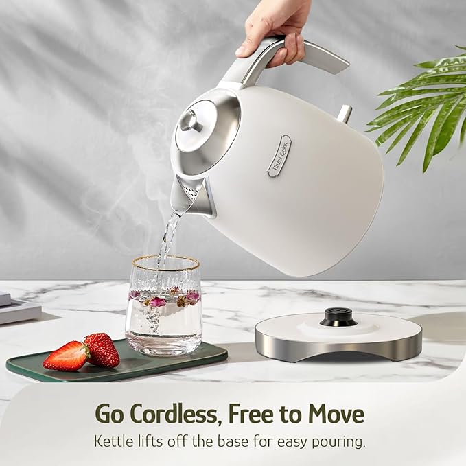 Hazel Quinn Electric Kettle 1.7 Liers(57oz) Stainless Steel, Pearl White