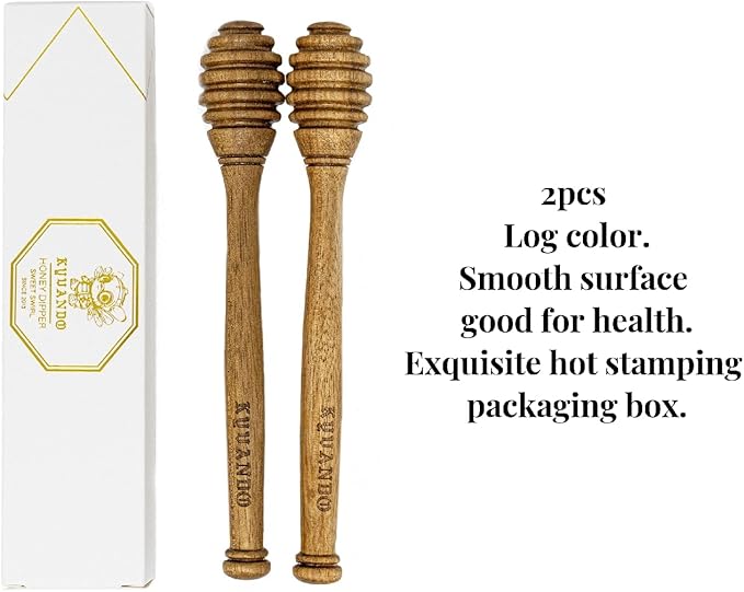 KYVANDO Brazilian Cherry Wood Honey Dipper - Durable & Warp-Resistant, Preserves Honey Purity, 2pcs, 6.3 Inch
