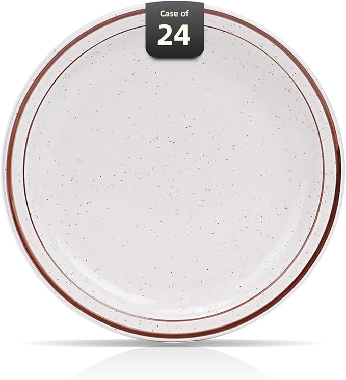 IRESTAURANT PLUS Stoneware Narrow Rim Commercial Grade Dinnerware Brown Speckle, Plate 9", Case of 24