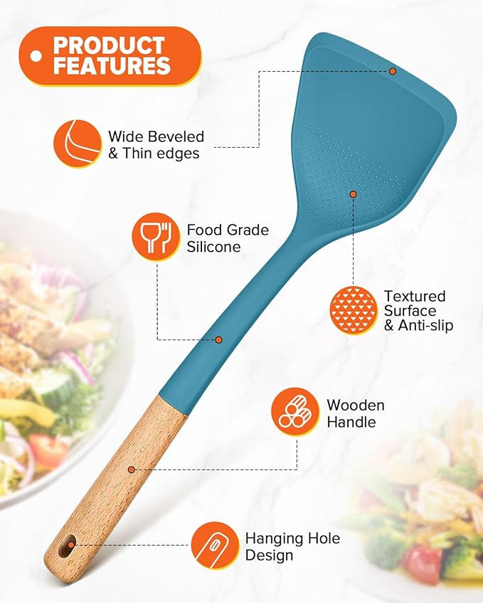 Badiano Silicone Cooking Utensils Set, Safe for Nonstick Cookwares, Blue