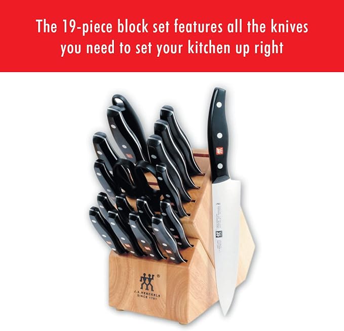 ZWILLING Twin Signature 19-pc Kitchen Knife Set with Block, Chef Knife, Professional Chef Knife Set, German Knife Set Light Brown