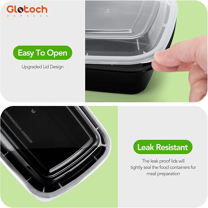 Glotoch Meal Prep Containers with Lids, 28 oz, 50 Pack (100-Piece)