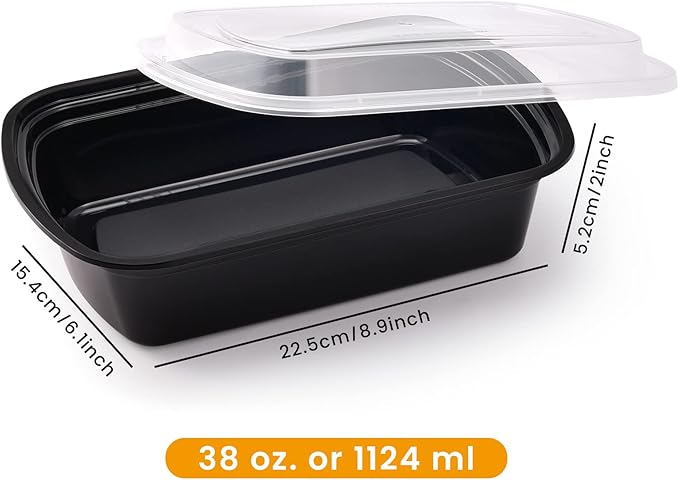 Kitch’nMore 38oz Meal Prep Containers, Extra Large &Thick Food Storage Containers with Lids, Reusable Plastic,Disposable Bento Box,Stackable,Microwave/Freezer/Dishwasher Safe, BPA Free (30Pack)