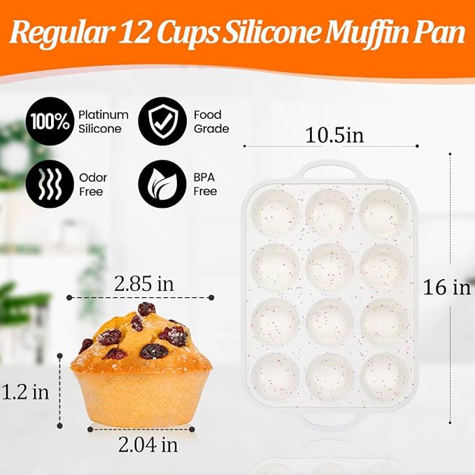 Silicone Muffin Pans for Baking with Metal Framed Handle BPA Free, Standard
