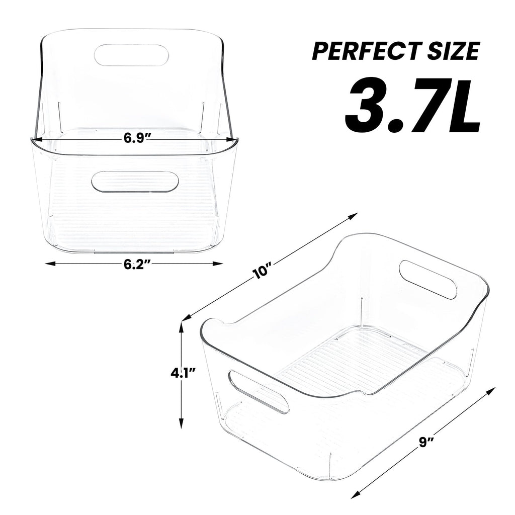 CiWiVOKi 12 Pack Clear Plastic Storage Bins, Acrylic Organizer and Containers with Handle for Pantry, Cabinet, Closet, Refrigerator, Freezer, Bathroom, Kitchen Under Sink Storage