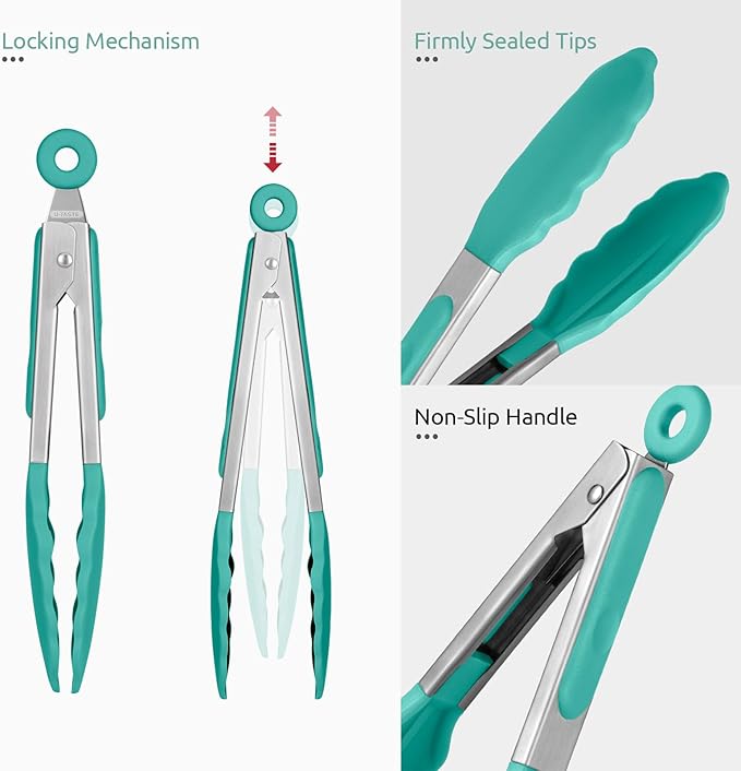 U-Taste Kitchen Tong for Cooking, 480ºF Heat-Resistant Tps, 7in/Aqua Sky