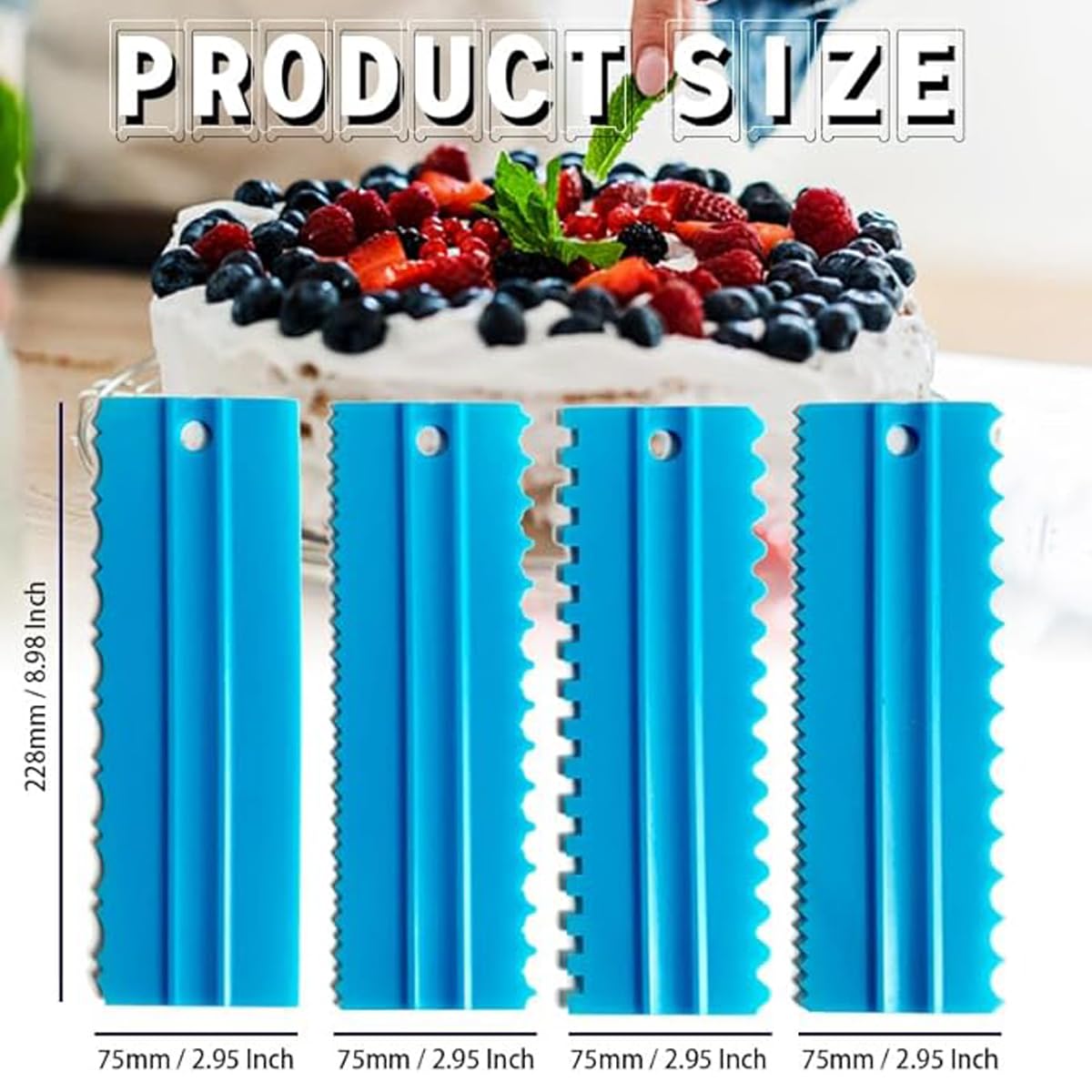 CEWIFO Cake Scrapers Set Decorating Comb and Icing Smoother, Plastic Sawtooth Scraper Polisher Butter Mousse Cream Cake Edge DIY Tool -8 Design Textures (Blue)