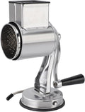 Manual Cheese Grater Stainless Steel Kitchen Hand Crank Grinder with 5 Interchangeable Blades and Handle for Vegetable Nut Potato (Silver)