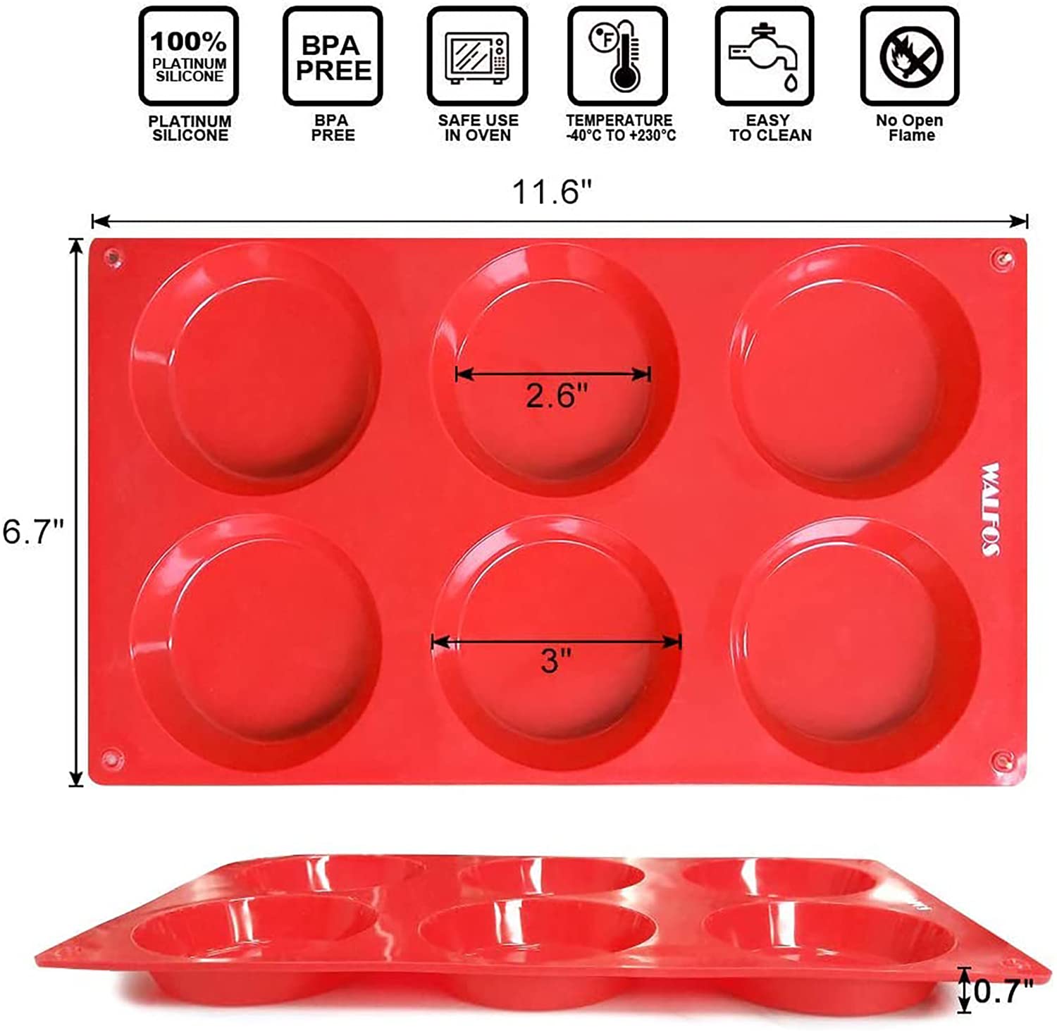 Walfos Silicone Whoopie Pie Baking Pans, 2 Pcs Non-Stick Muffin Top Pan. Food Grade and BPA Free Silicone, Great for Muffin, Eggs, Tarts and More, Dishwasher Safe