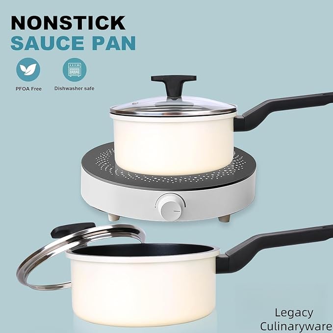 Legacy Culinaryware Nonstick Sauce Pan with Lid,1.5QT small pot, PFOA Free,Kitchen Pots Induction Pot,Cream