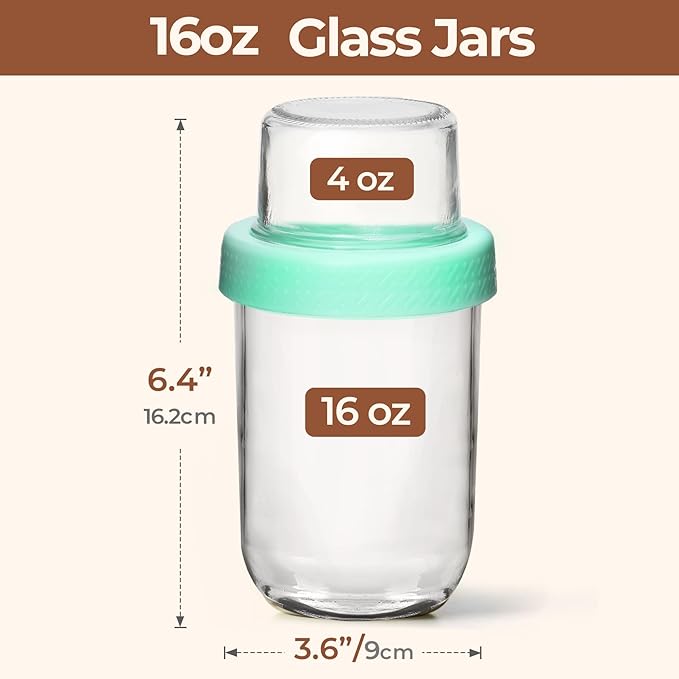 ComSaf 16+4Oz 4Pcs Overnight Oats Containers with Lids, Dual-Layer Jars