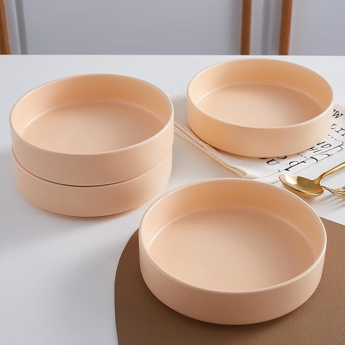 Stone Lain Stella Pasta Bowl 6-Piece Set, Round, Porcelain, Pastel Orange