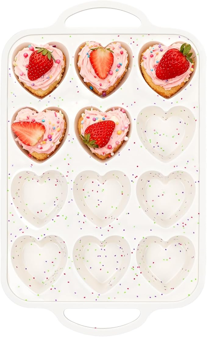 Fimary Premium Silicone Heart-Shaped Baking Mold with Metal Reinforced Frame – 1 Pack Non-Stick Cupcake & Muffin Pan for Baking Chocolate, Egg Bites & Brownies – BPA Free, Dishwasher & Oven Safe