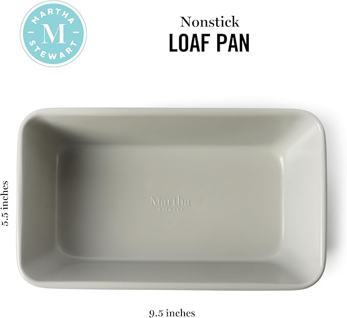Martha Stewart Gallen 9 Inch Nonstick Carbon Steel Loaf Pan – Cool Grey, Durable Bakeware for Even Baking and Easy Release