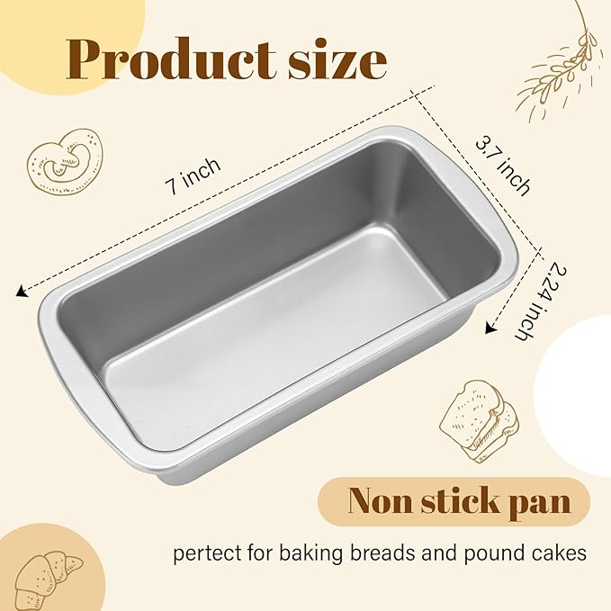 Patelai 4 Pack Small Loaf Pans for Baking Bread Non Stick Bread Pan Rectangle Baking Tray Toast Mold(Silver,7.87 x 3.78 Inch)