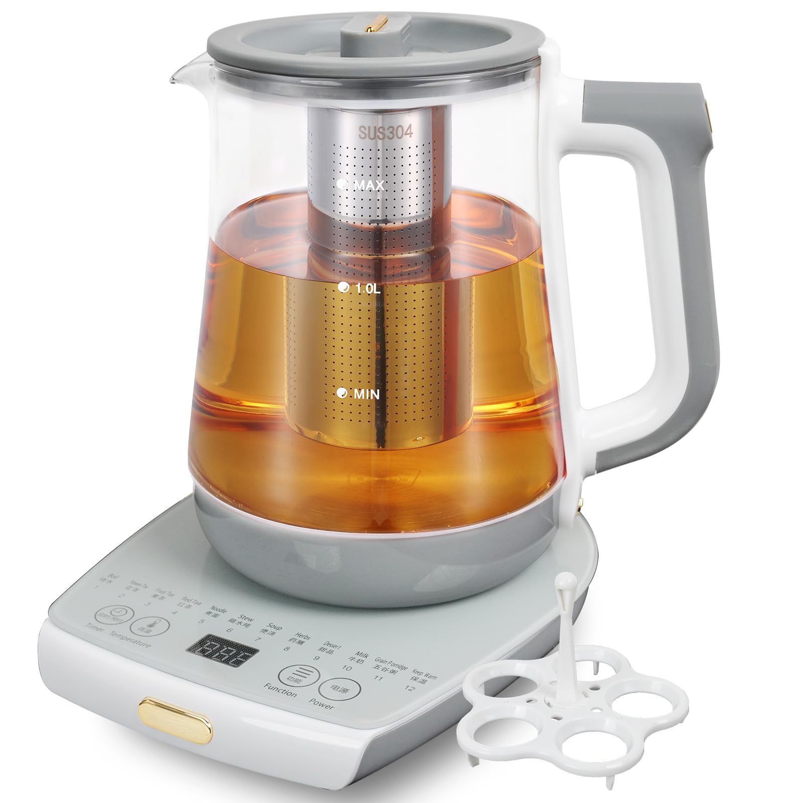 cglightwsparkle Health Pot Electric Kettle with Infuser，Smart Fruit Hot Tea Maker, Temperature Control and Tea Keep Warm, 12 Functional Procedures, 1.8 Liters of Capacity