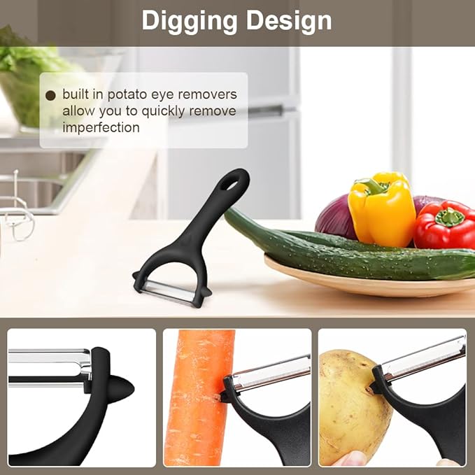 AUAUY 2PCS Potato Peeler, Y and I-Shaped Swivel Vegetable Peeler Set, Black