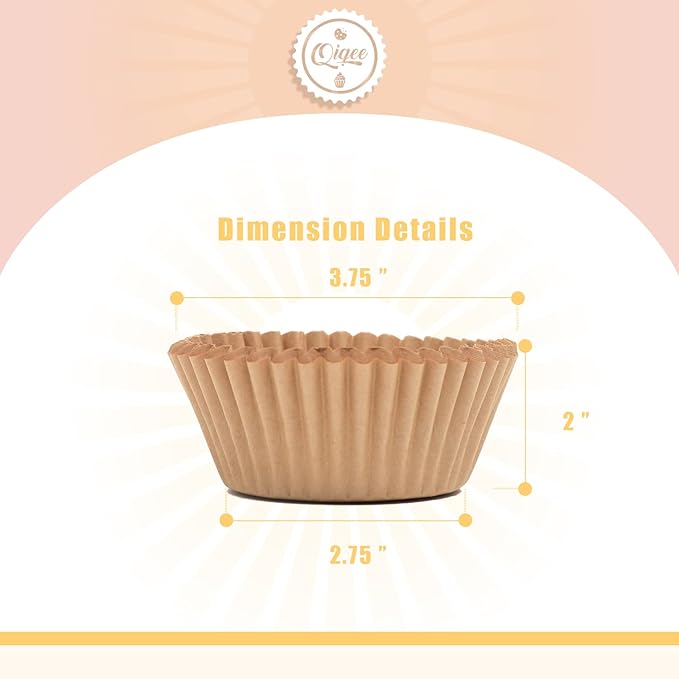 qiqee Natural Brown Cupcake Liners, 600 Count, Jumbo Size