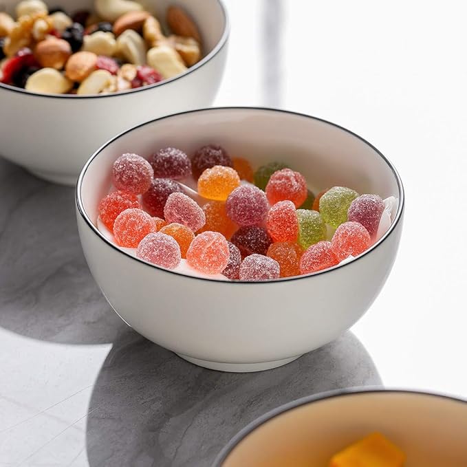 YOLIFE Small Bowls Set of 6, 10 oz Ice Cream Bowls with Black Trim
