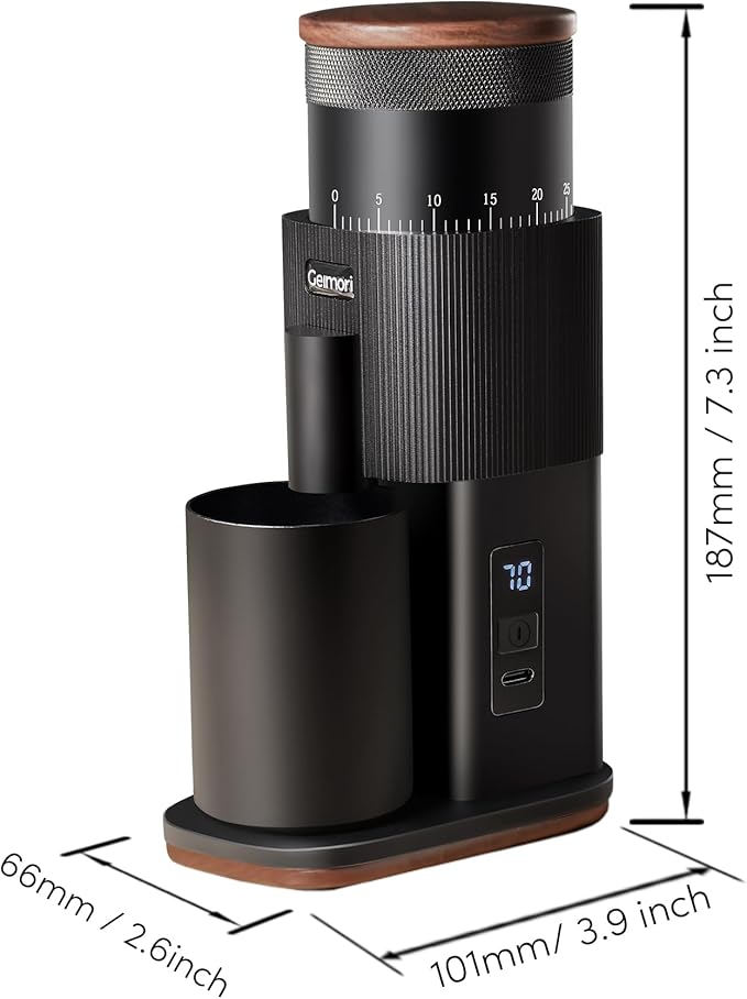 Portable Electric Burr Coffee Grinder,Wirsh Geimori T38 with 3600mAh Battery& Stepless Adjustment for Espresso,Pour Over,French Press, Single Dose, Fast USB-C Charging,Travel & Home Use,Black