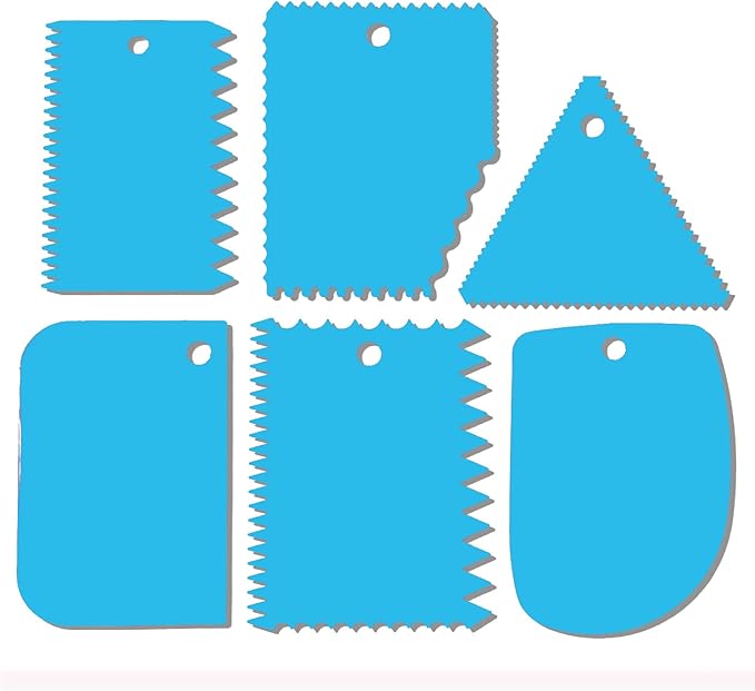 CEWIFO Cake Scraper, 6 Pcs Cake Smoother Scraper, Dough Scraper Blue