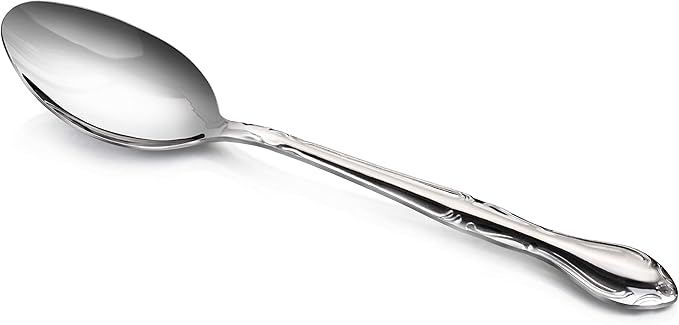 New Star Foodservice Rose Pattern 18/0 Stainless Steel Dinner/Dessert Spoon, 7-Inch, Set of 12, Commercial Grade