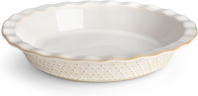 MALACASA Stoneware Pie Dish, 9 Inch Quiche Baking Dish Embossed
