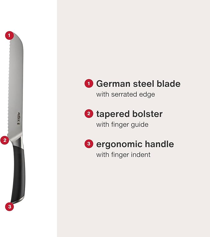 Zyliss Comfort Pro Bread Knife - Full Tang Bread Knife - Ice Hardened Stainless Steel Kitchen Tools - Crumble-Free Kitchen Cutlery - Black/Stainless Steel - 8 inches