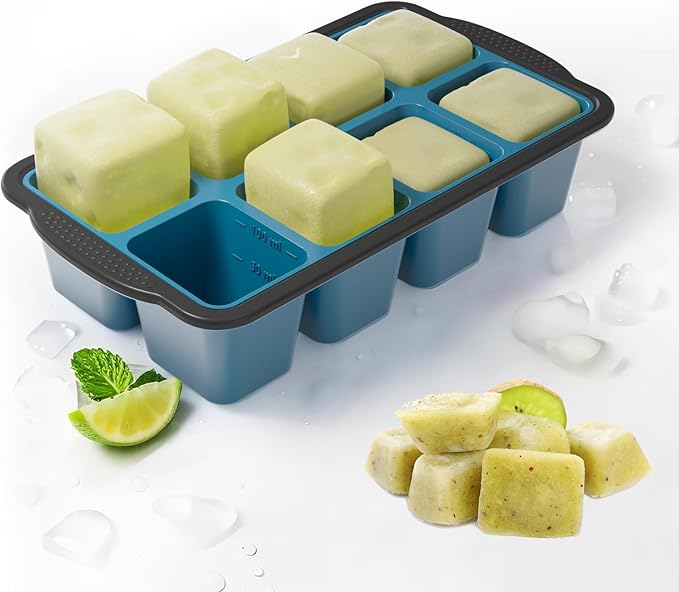 GORCI Ice Cube Tray For Freezer, 16 Large 1/2 Cub Cubes, Silicone Ice Trays For Freezer With Lid, Heavy-duty, Sturdy and Easy to Demold, Suitable for whisky, coffee, Herbs, Purees, 2-Pack
